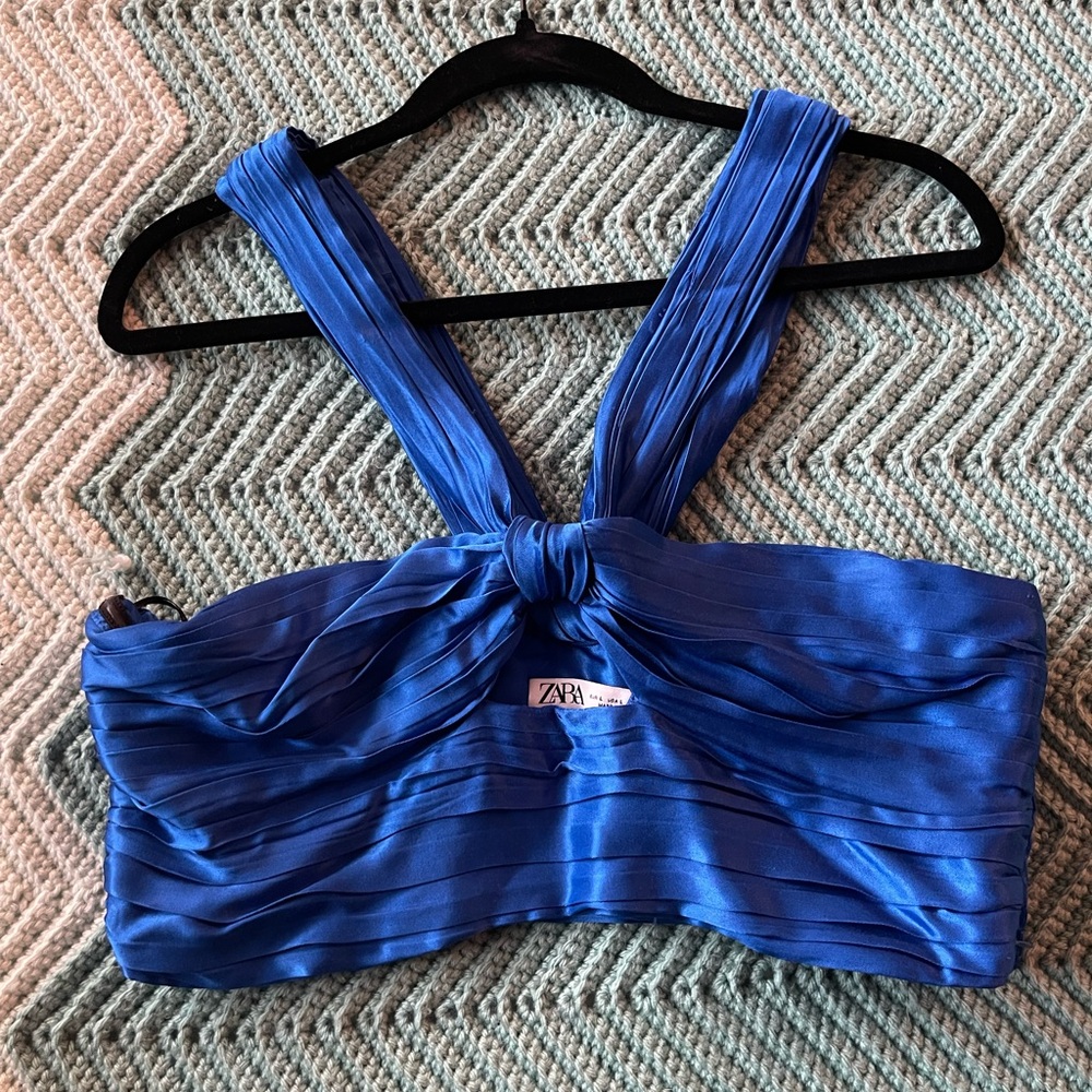 Zara Blue Textured Crop Top